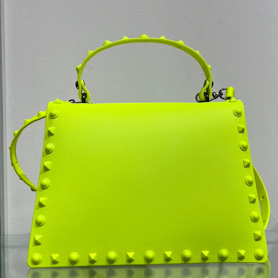 Large Neon Yellow Monotone Studded Clutch