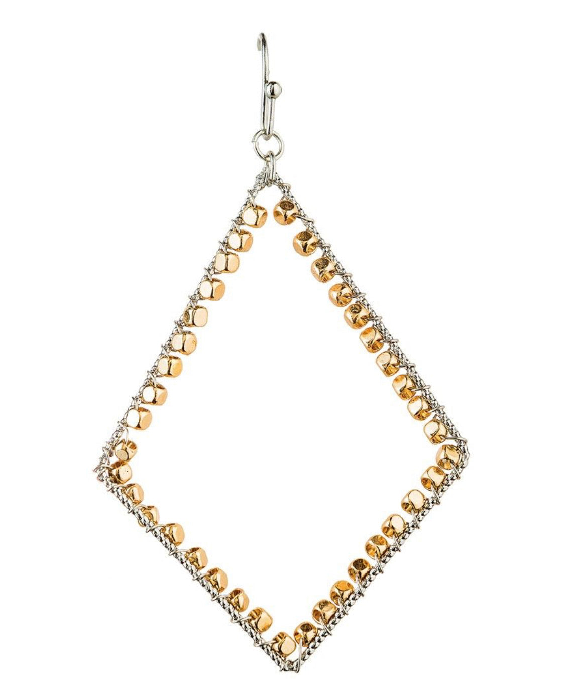 Silver Frame Gold Bead Rhombus Earrings