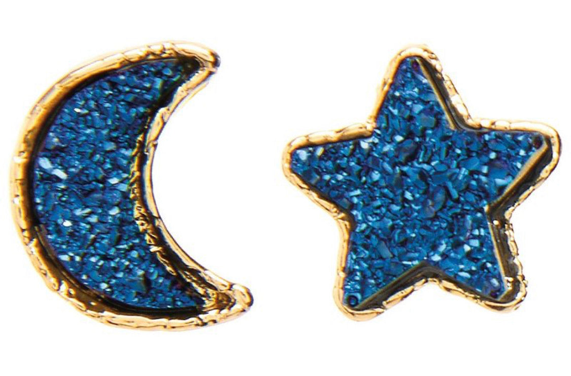 Gold Druzy Moon & Star Earrings