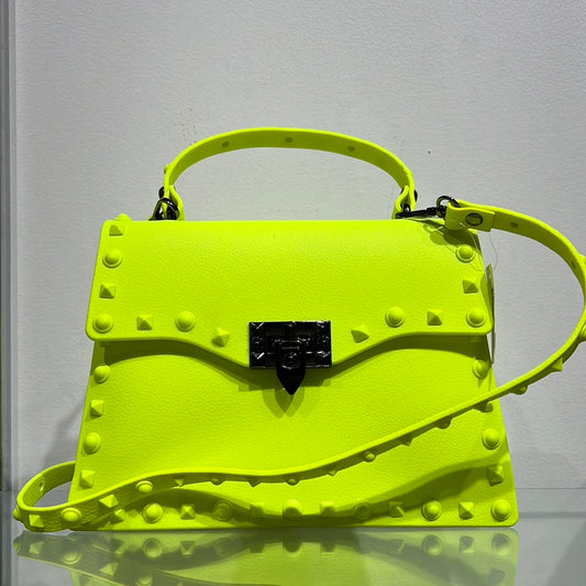 Large Neon Yellow Monotone Studded Clutch